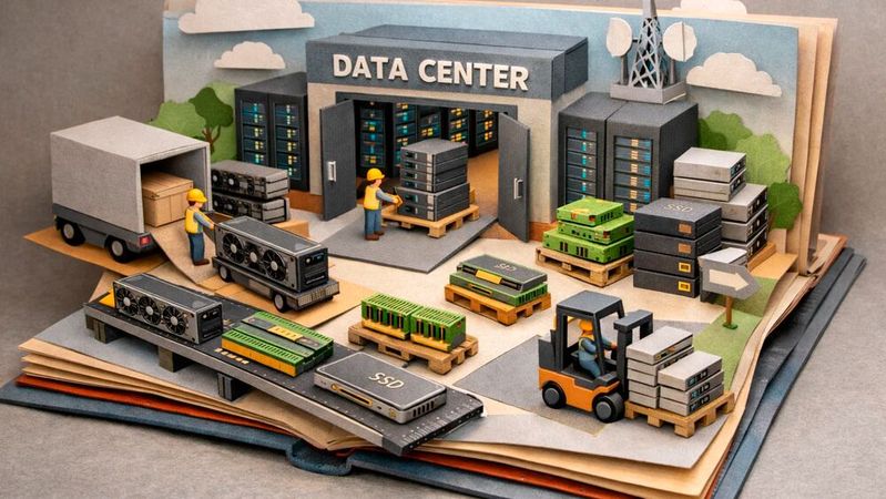 Der IT-Komponentenmarkt für Rechenzentren legt im 3. Quartal 2025 um 40 Prozent zu, getrieben von „Blackwell Ultra“-Chips, aber auch HBM-, DDR- und SSD-Preisen. (Bild:  Sora / KI-generiert)