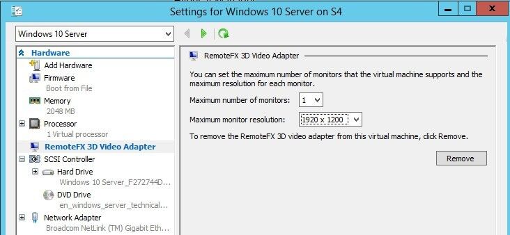 Abbildung 5 - Nach der Aktivierung von RemoteFX stehen in Windows 10 Server die gleichen Funktionen wie in Windows Server 2012 R2 zur Verfügung, allerdings ist die Leistung verbessert. (Bild: Joos)