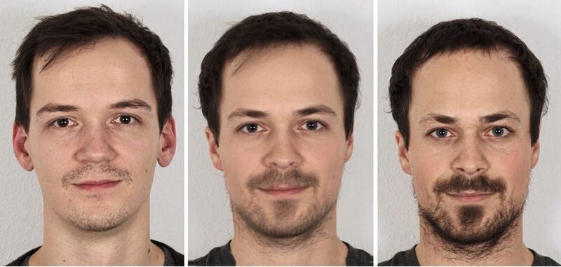 Mit neuronalen Netzen lassen sich manipulierte Bilder erkennen. Die Illustration zeigt einen Face-Morphing-Angriff. Von links nach rechts: Originalbilder, Mitte: Morphing-Angriff.