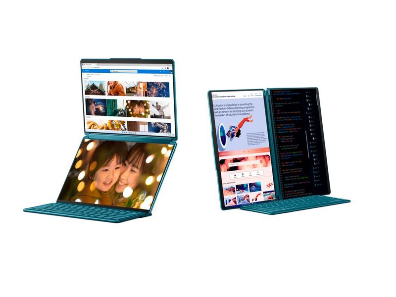 Die Nutzungsmöglichkeiten des Yoga Book 9i lassen sich mit dem mitgelieferten Folio-Ständer und der abnehmbaren Tastatur erweitern. (Bild: Lenovo)