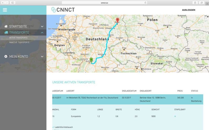 Über das Dashboard kann die Lieferung auf der Karte nachverfolgt werden. (CNNCT)