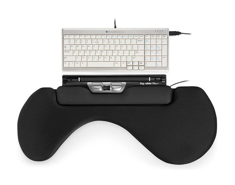 Die Ergoslide-Plus-Unterarmstütze lässt sich leicht am Ergoslider Plus befestigen und bietet den Armen zusätzlichen Halt und Komfort bei der Arbeit. Die Unterarmstütze wird an der Tischplatte befestigt und stützt so auch beim Arbeiten im Stehen. (Bild: Bakker Elkhuizen)