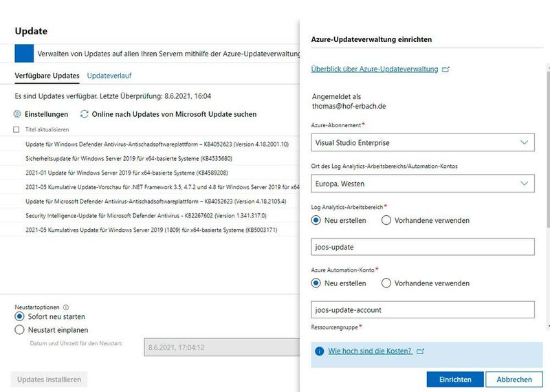 Anbindung von Windows-Servern an Azure-Updateverwaltung mit dem Windows Admin Center. (Joos)