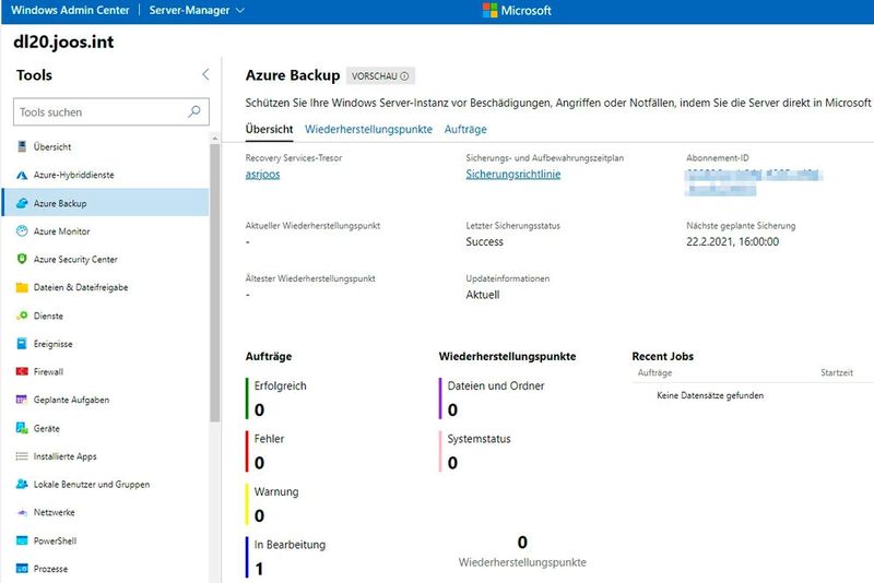 Azure Backup im Windows Admin Center nutzen. (Bild: Microsoft / Joos)