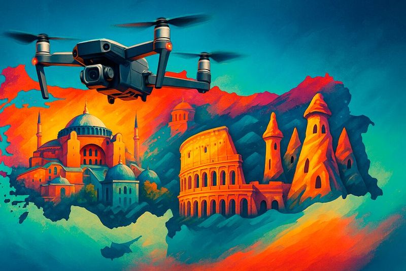 Ausländern wird es in der Türkei schwer gemacht, eine Drohne legal einzusetzen. Zwar entfällt die Registrierungspflicht für Drohnen mit einem Gewicht unter 500 Gramm. Jedoch müssen Drohnenflüge 20 Tage im Voraus über diplomatische Kanäle beantragt werden. Bekommt man seinen Drohnenflug bewilligt, muss man während des Drohnenfluges von einem lizenzierten türkischen Drohnenpiloten begleitet werden. Damit ist der Aufwand für ein paar Urlaubsaufnahmen schlicht zu hoch. Anders sieht es hingegen aus, wenn man die türkische Staatsbürgerschaft besitzt. In diesem Fall lassen sich leichtere Drohnen recht unkompliziert betreiben.  (Bild: Dall-E / KI-generiert)