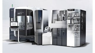 A DMG Mori DMU 75 monoBLOCK vertical machining centre equipped with the new PH Cell 500 automated pallet storage and handling system.  (Source: DMG Mori)