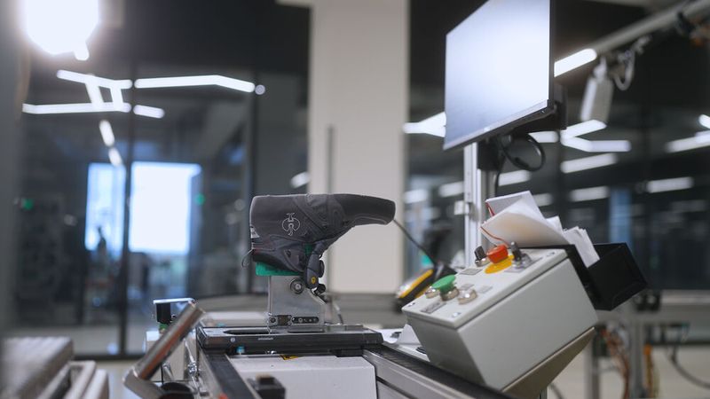 Desma's robot-assisted solution enables lightning-fast changes between shoe sizes and types - at up to 100 millimetres per second with tolerances of just three millimetres. (Image:ABB Robotics)