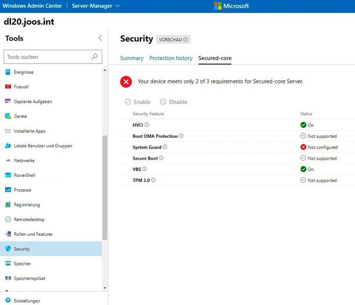 Die neue Secured-Core-Funktion von Windows Server 2022 kann auch im Windows Admin Center verwaltet werden. (Joos)