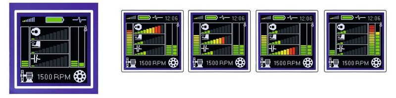 Das Vibration Meter selbst liefert auf dem Display eine erste Auswertung der Ergebnisse: Auf der linken Seite wird die Maschinenschwingung angezeigt. Die Felder in der Mitte gehen auf die einzelnen Fehlerbilder ein. Die rechte Spalte gibt Auskunft über das Lager, über Defekte und Temperatur. Die Anzeige der Schwere der Fehler erfolgt in Form eines Balkendiagramms in Ampelfarben. So können auch Unkundige fundierte Entscheidungen zu geplanten Instandhaltungsmaßnahmen treffen. (CM technologies)
