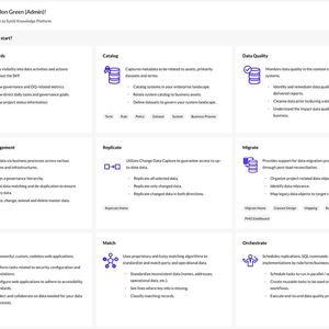 So könnte der Begrüßungsbildschirm für den Admin Jon Green aussehen. Deutlich zu erkennen sind der „Catalog“ mit der Metadaten-Verwaltung sowie die Funktion für die Verwaltung der Datenqualität. Die Stammdatenverwaltung (MDM) ist immer dabei.(Bild:  Syniti)