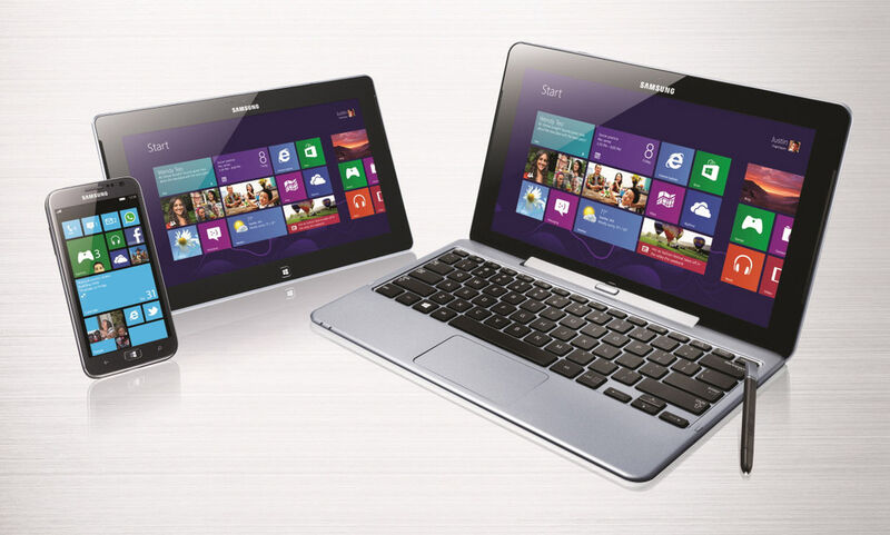 Die Produktfamilie ATIV vereint Notebook und Tablet auf Basis von Windwows 8 und das erste Windows-Phone-8-Smartphone. (Archiv: Vogel Business Media)