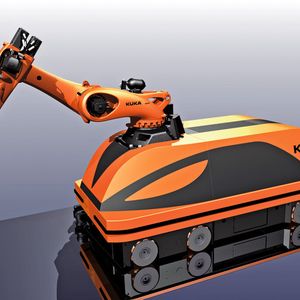 Bild 1: Das Konzeptfahrzeug ermöglicht den mobilen Robotereinsatz, zum Beispiel an besonders großen Bauteilen.