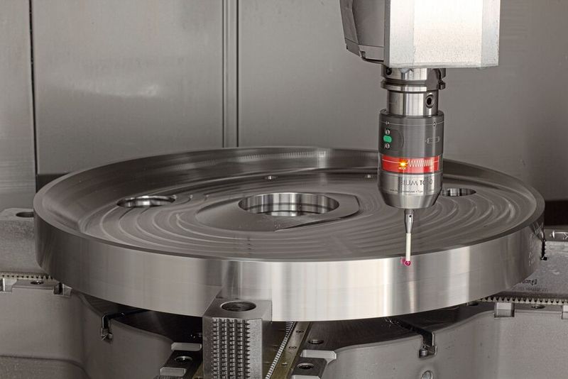 Im Verlauf dieser hochkomplexen Bearbeitung werden bei Bott immer wieder wichtige Maße überprüft. Dazu wird der Messtaster wie ein Werkzeug eingewechselt und die Messpunkte abgefahren.(Bild:  Blum-Novotest)