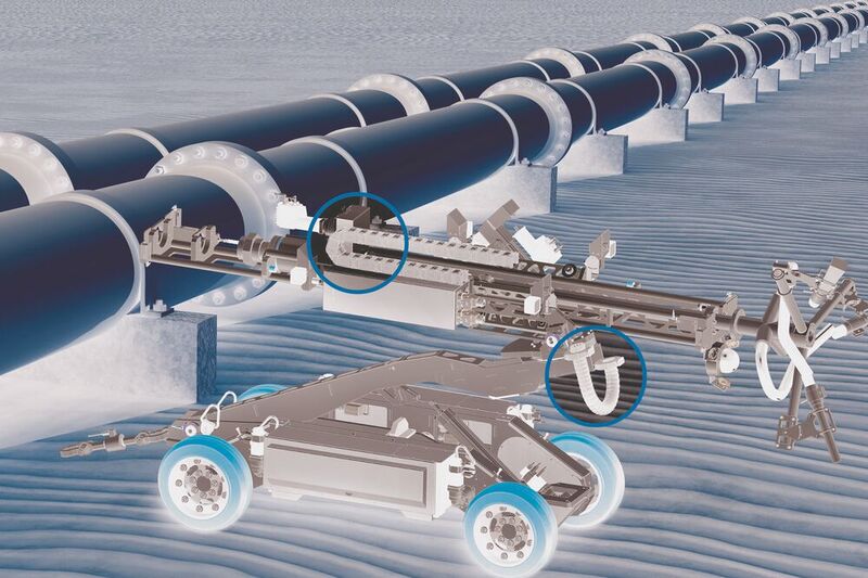 Platz 4: Der Crawler übernimmt wichtige Wartungsaufgaben in Pipelines. E-Ketten von Igus schützen dabei die verbauten Leitungen zuverlässig.  (Bild: Igus)