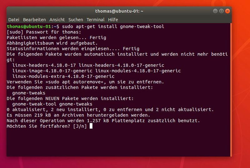 Mit dem GNOME Tweak Tool kann eine Windows 10-Oberfläche in Ubuntu installiert werden. (Joos / Ubuntu / Gnome)