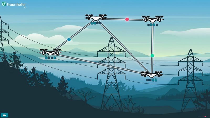 In einem Mesh-Netzwerk kommunizieren mehrere Drohnen dezentral miteinander. Ein Mobilfunkmast ist daher nicht nötig.(Bild:  Manuel Schrauth, Fraunhofer IIS)