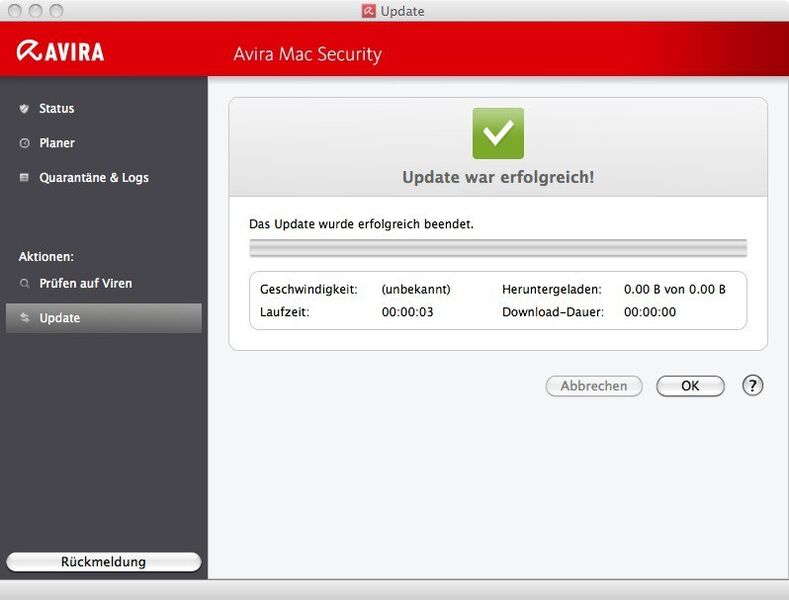 Auch hier gibt Avira Free Mac Security ein Feedback. (Archiv: Vogel Business Media)