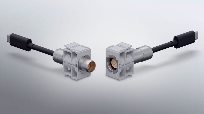 Bild 6: Die Datensteckverbinder der Mac Blue Line sind bisher einzigartig auf dem Markt. Die Datenschnittstelle inklusive Kabelkonfektionierung ist sofort einsatzbereit. Die Einsatzgebiete erstrecken sich vom End‐of‐Line Testing für Consumer Electronic bis hin zur hochauflösenden Kameratechnik für die medizinische Diagnostik. (Bild: ODU)