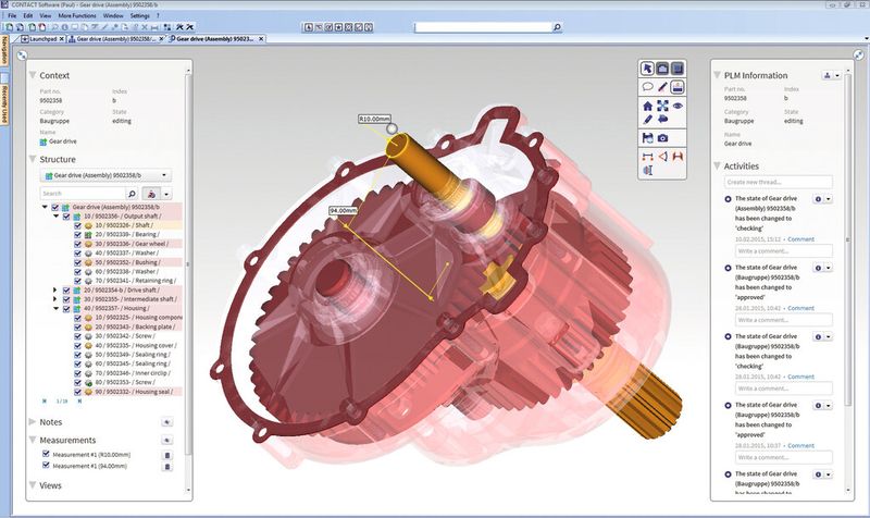 3D Spatial Connect: Die integrierte Visualisierungslösung unterstützt Fachanwender bei typischen Aufgaben und macht 3D-Modelle plus PLM-Informationen an jedem Arbeitsplatz verfügbar. (Bild: Contact Software)
