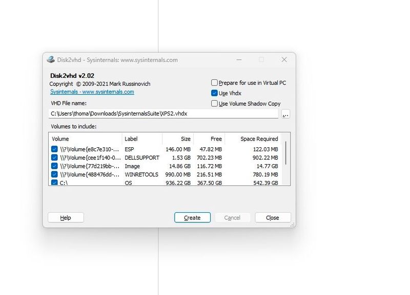 Disk2vhd erzeugt aus einem laufenden Windows ein VHD- oder VHDX-Komplettabbild, das später in einer virtuellen Maschine startet. (Bild: Joos)