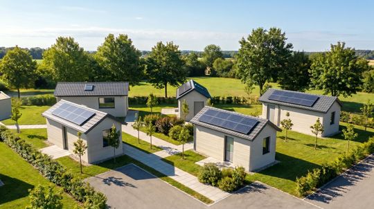 Das Rendering zeigt den geplanten Modulhauspark in Kadeltshofen mit der Tinyhouse-Siedlung.(Bild:  Rupp Gebäudedruck GmbH)