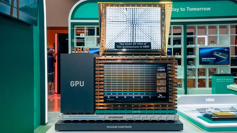 NVIDIAs GB300-KI-Chip mit HBM3E und HBM4 von SK Hynix.(Bild:  SK Hynix)