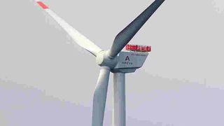 5MW Windenergieanlage M5000: M5000 Windenergieanlage des Herstellers AREVA Multibrid, im Windpark „alpha ventus“ 45 km vor der Küste von Borkum. (Archiv: Vogel Business Media)