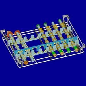 Bild 1: Die Metallform Wächter GmbH, Bretten, hat Werkstückträger mit auswechselbaren Teileaufnahmen im Programm. Sie gewährleisten, dass in einer Reinigungshorde unterschiedliche lange und im Durchmesser variierende Teile wie Nocken- und Getriebewellen platziert und effizient gereinigt werden können.