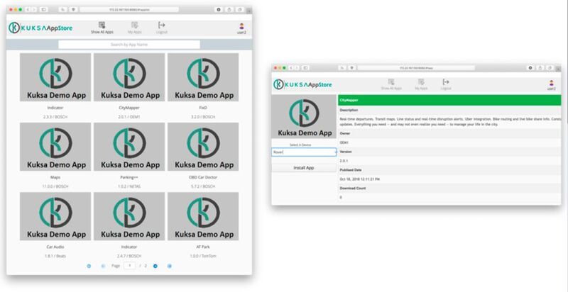 Bild 5: Der Eclipse Kuksa App-Store in der Applikations-Ansicht (links) und der Beschreibungs- Ansicht (rechts). (Eclipse.org)