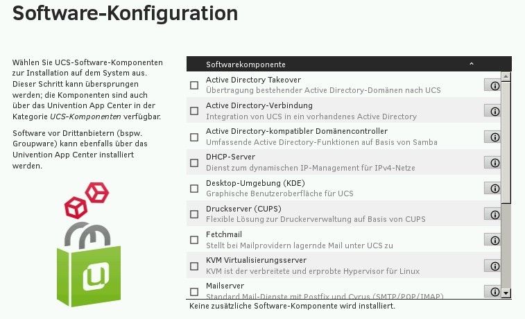 Abbildung 2: Nach der Einrichtung der Domäne können Administratoren die Serverdienste auswählen, die auf dem Server installiert werden sollen. Durch einen Klick auf das Icon am rechten Rand jeder Serverrolle wird eine Information dazu angezeigt. (Bild: Joos)