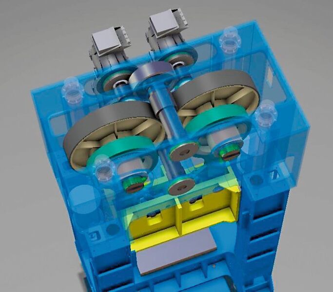Die Doppel-Querwellen-Anordnung der Servomotoren ermöglicht es, sie besser in das Kopfstück der Schmiedepresse zu integrieren. (Schuler)