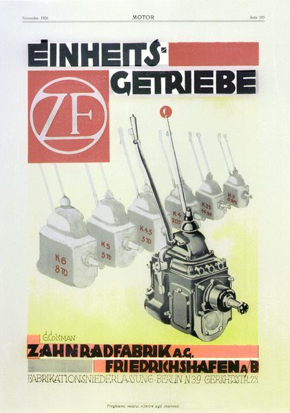 Werbeplakat für das Einheitsgetriebe (1926). (Bild: ZF Friedrichshafen)
