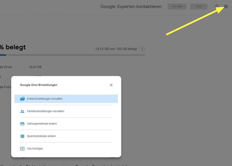 In den Einstellungen kann der Speicherplan geändert oder das Abonnement auch wieder gekündigt werden. (Google / Screenshot Thomas Joos)