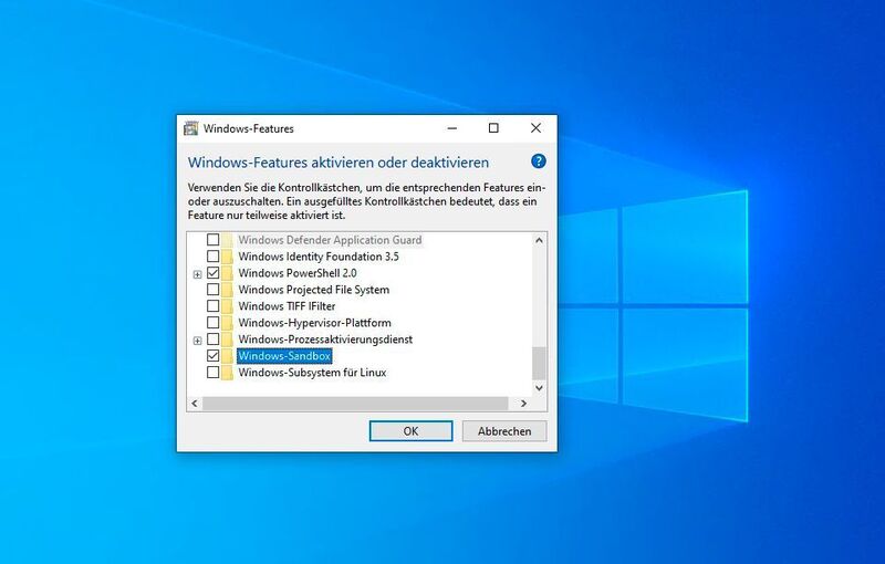 Die Windows Sandbox wird als optionales Feature in Windows 10 Version 1903 installiert. (Microsoft)
