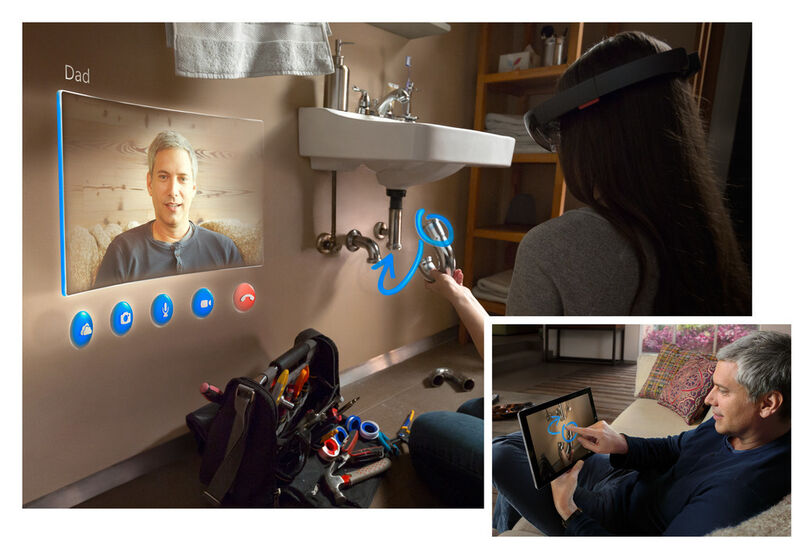 Hier wird eine Skype-Konferenz mit HoloLense dargestellt. (Bild: Microsoft)