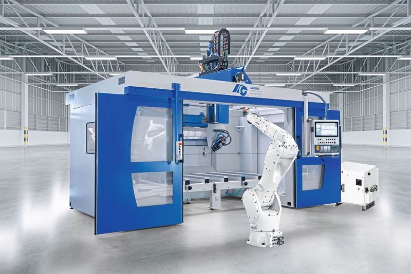 5-Achs-CNC-Gantry-Fräsmaschine GSF mit Roboter-Bestückung.(Bild:  HG Grimme SysTech)