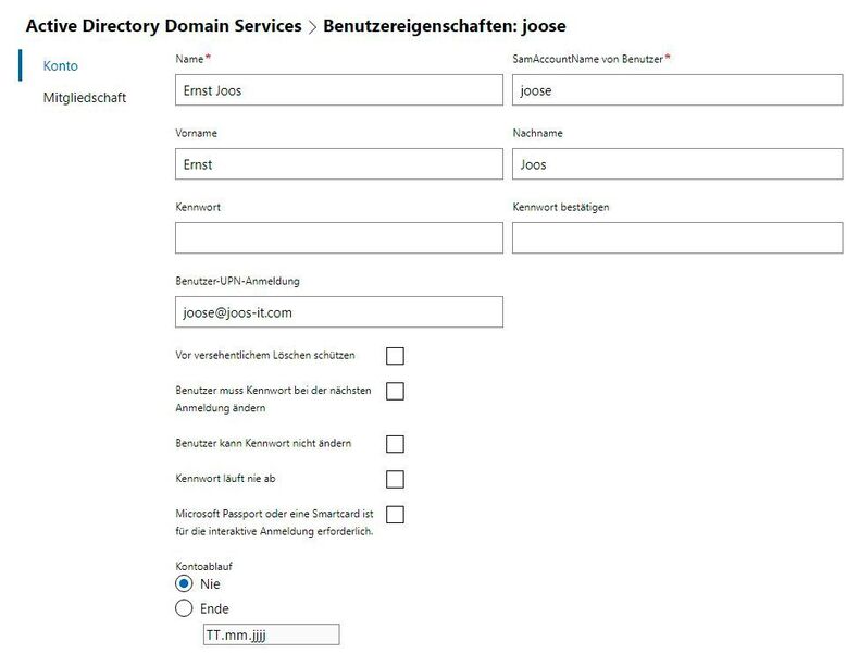 Anpassen der Eigenschaften von Benutzerkonten in Active Directory mit dem Windows Admin Center. (Joos / Microsoft)