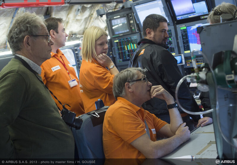 Fred Prata (sitzend), der Entwickler von AVOID, überwacht den Test an Bord des Airbus (Airbus)