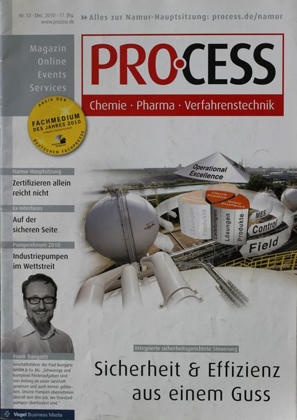 Dezember 2010   Top Themen:  - Sicherheit & Effizienz aus einem Guss - Zertifizieren allein reicht nicht - Auf der sicheren Seite - Industriepumpen im Wettstreit (Bild: PROCESS)