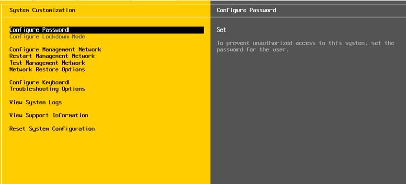Anpassen der Systemeinstellungen von ESXi. Hier lässt sich auch die IP-Adresse anpassen. (Bild: Joos | VMware)