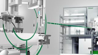 In der Hochgeschwindigkeits-Schraubstation von Engmatec übernimmt ein Mitsubishi Electric Doppelarm-Scara-Roboter vom Typ RP-5ADH das Handling und Eindrehen von Schrauben in eine Schalterleiste mithilfe eines Vakuumsaugers. (Bild: Mitsubishi)