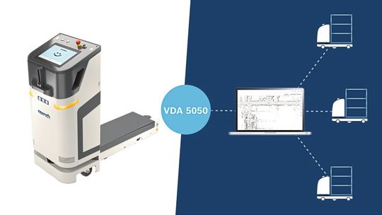 Der autonome mobile Roboter Active Shuttle ist durch normierte Schnittstellen wie die VDA 5050 zukunftssicher und flexibel einsetzbar. Der autonome mobile Roboter Active Shuttle ist durch normierte Schnittstellen wie die VDA 5050 zukunftssicher und flexibel einsetzbar.