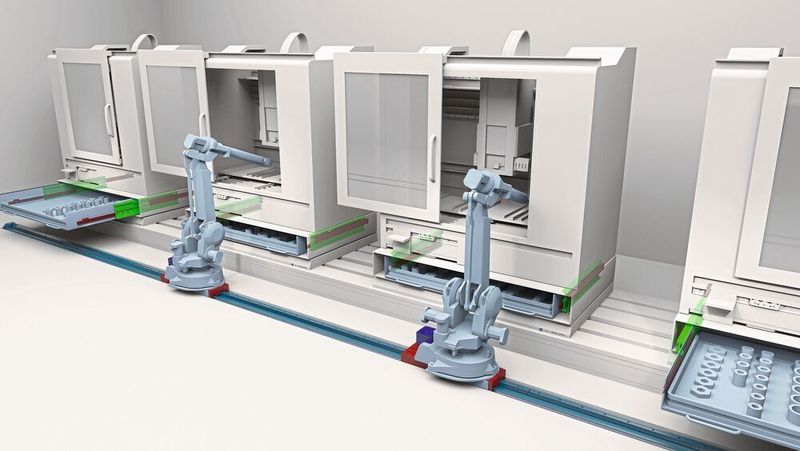 Beim Konzept der siebten Achse verfährt der komplette Roboter auf einer Linearachse und kann so Aufgaben an mehreren Orten übernehmen. (Rollon)