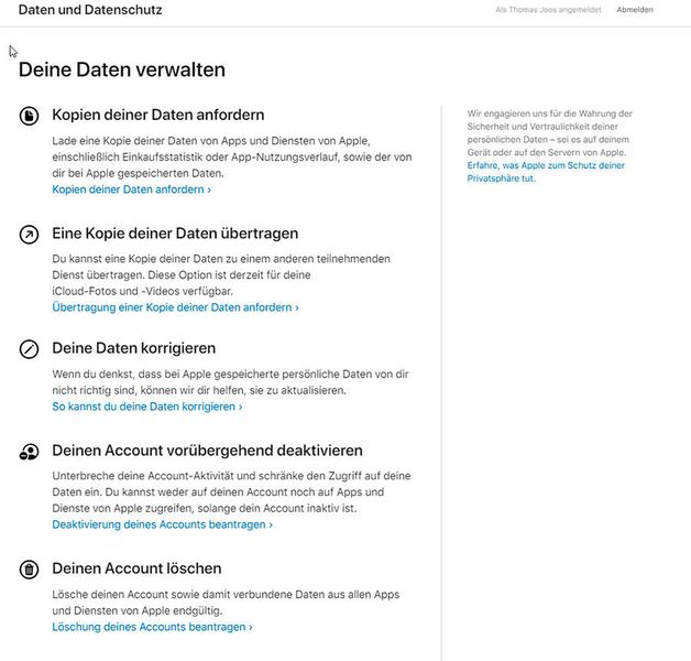 Erweiterte Datenschutzverwaltung für die Apple-ID. (Joos)