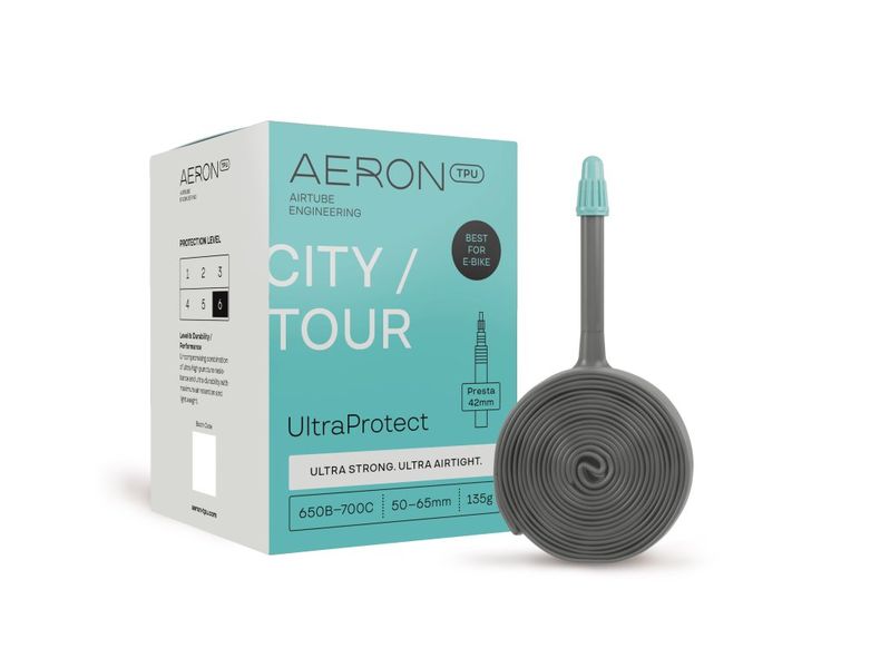 TPU-Schläuche sind robust und pannensicher. Bislang kamen vorwiegend sportlich Radfahrende in den Genuss dieser Vorteile. Mit dem „Ultra Protect“ von Aeron (UVP: 24,95 Euro) können jetzt auch City- und Touren-Fahrer einen TPU-Schlauch nutzen.  (Bild: www.ergonbike.com | pd-f)