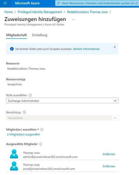 Mitglieder in Azure AD Privileged Identity Management hinzufügen. (Joos)