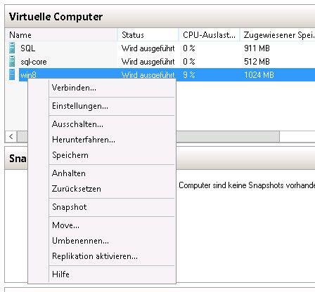 Abbildung 1: Erstellen von Snapshots in Hyper-V 3.0 (Archiv: Vogel Business Media)