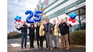 Kautex Unipart marks its 25th year with a milestone. (l-r) Jaume Capella (Quality Manager), Leanne Myers (Finance Director), Nicky Squires (Finance Director), Anthony Godwood (Technology Manger), Akhilesh Unni Krishnan (Plant Director), Paul Oag (MPL Manager), Carl Lawrence (NPI Manager) & Vini Toledo (Factory Focus Manger) (Source: Kautex Unipart)
