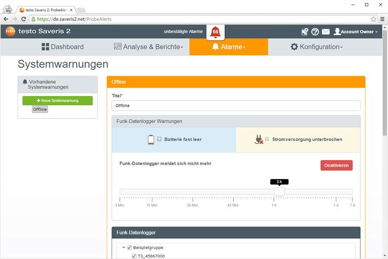 Zudem lassen sich hier Systemwarnungen definieren... (Bild: Testo)