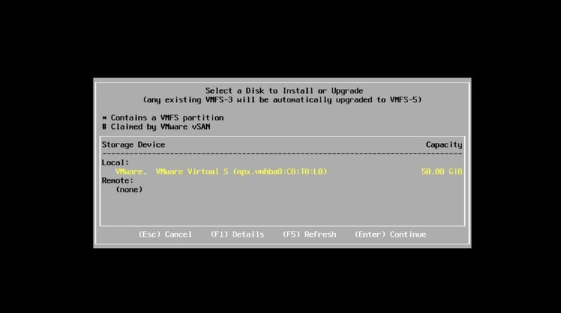 Auswählen des Datenträgers für die Installation von ESXi. (Bild: Joos | VMware)